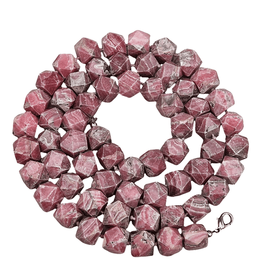 Long Genuine Rhodochrosite Necklace Pink Striped Gemstone Jewellery Beads