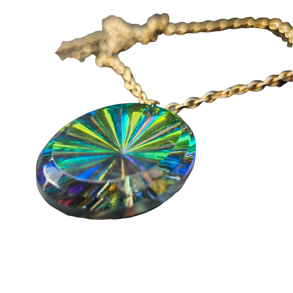 Vintage Prism Necklace Multicolour Rainbow Glass Pendant 70s Jewellery