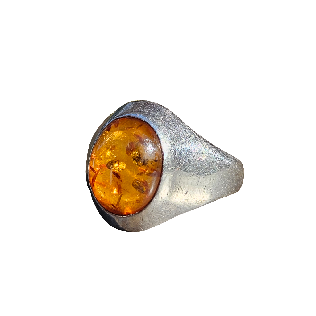 Hand Crafted Amber Ring Antique Sterling Silver Jewellery UK Size P