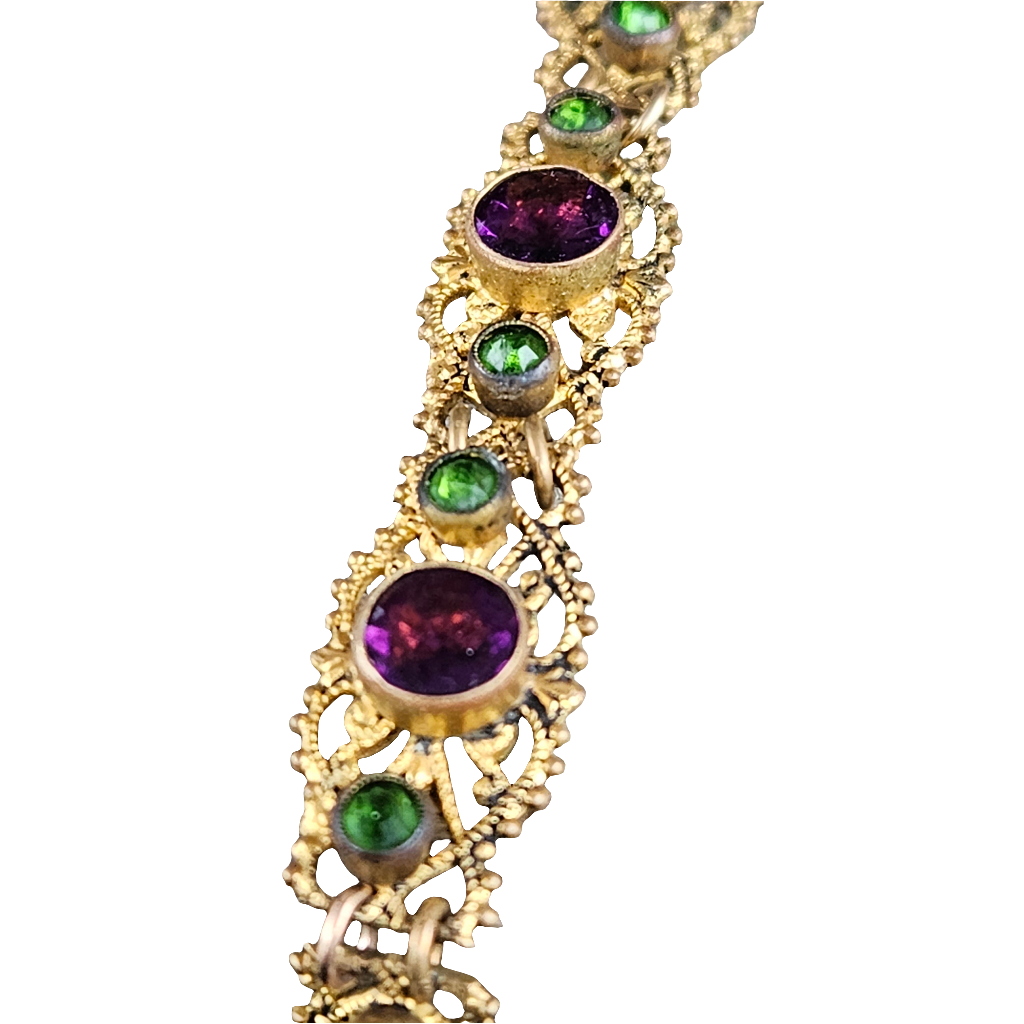 Antique Bracelet Amethyst Emerald Glass Jewellery Jewelry