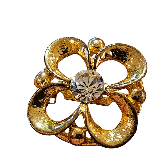 Beautiful Quatrefoil Crystal Brooch Pin Gold Vintage Jewellery