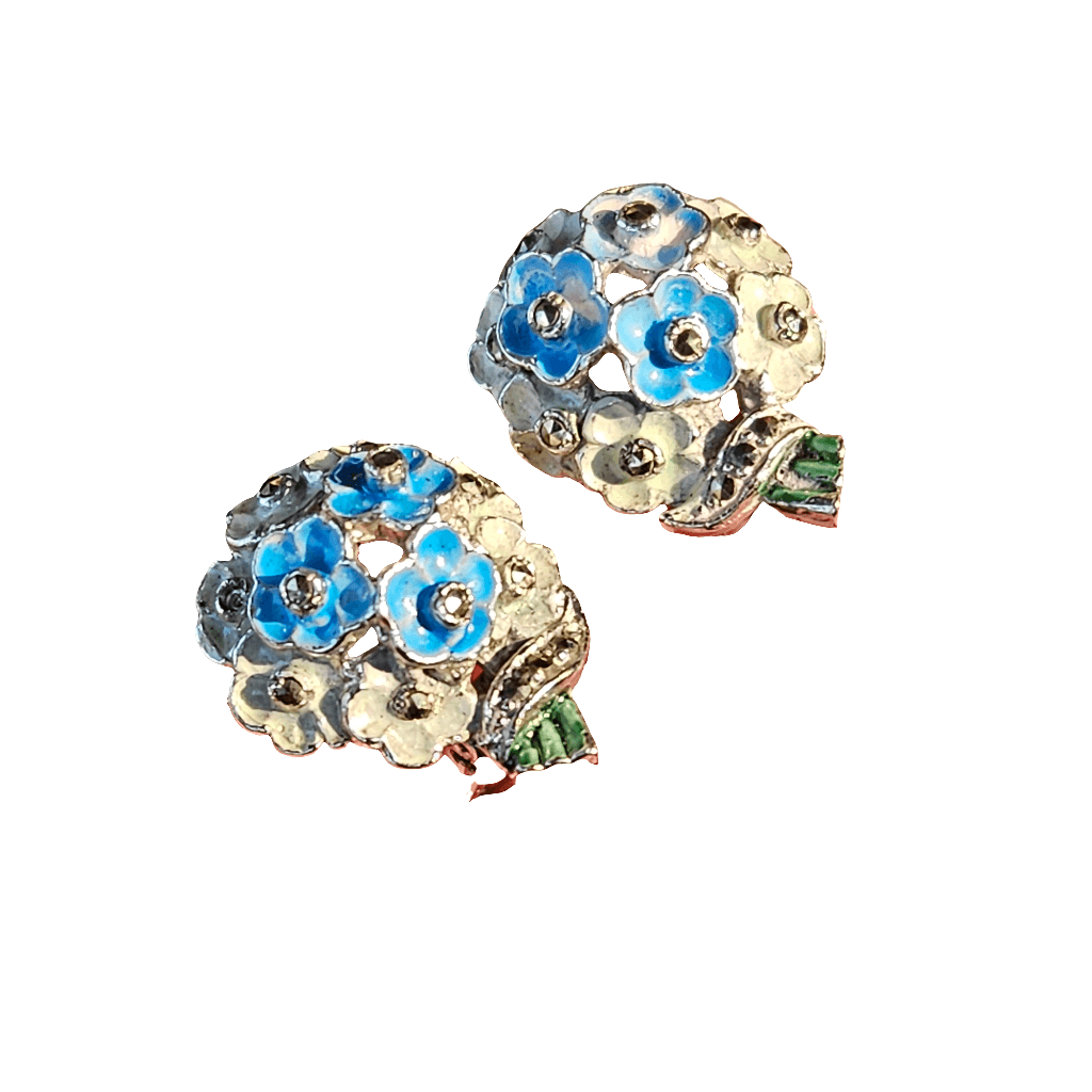 Cute Flower Bouquet Clip On Earrings Marcasite Jewellery Pretty Gift