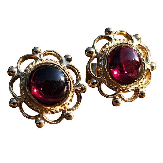 Antique 9ct Gold Garnet Studs Pierced Ears Vintage Earrings