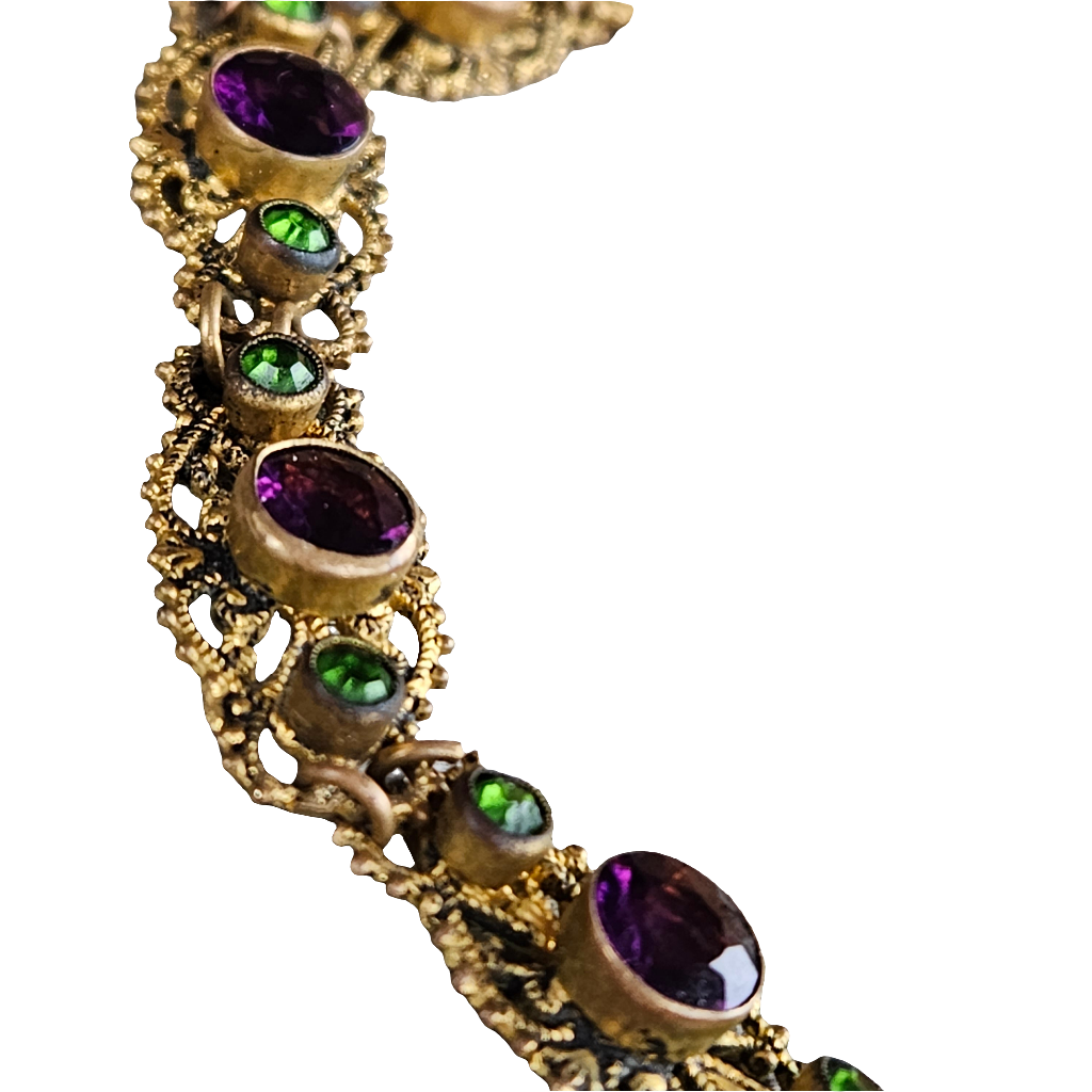 Antique Bracelet Amethyst Emerald Glass Jewellery Jewelry