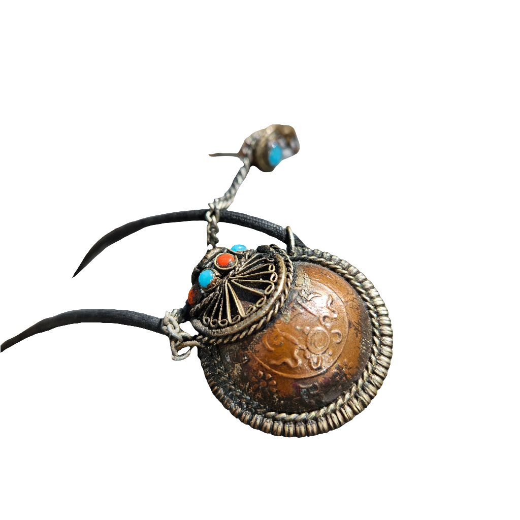 Copper Snuff Bottle Necklace Turquoise And Red Stones Vintage Ethnic Jewellery