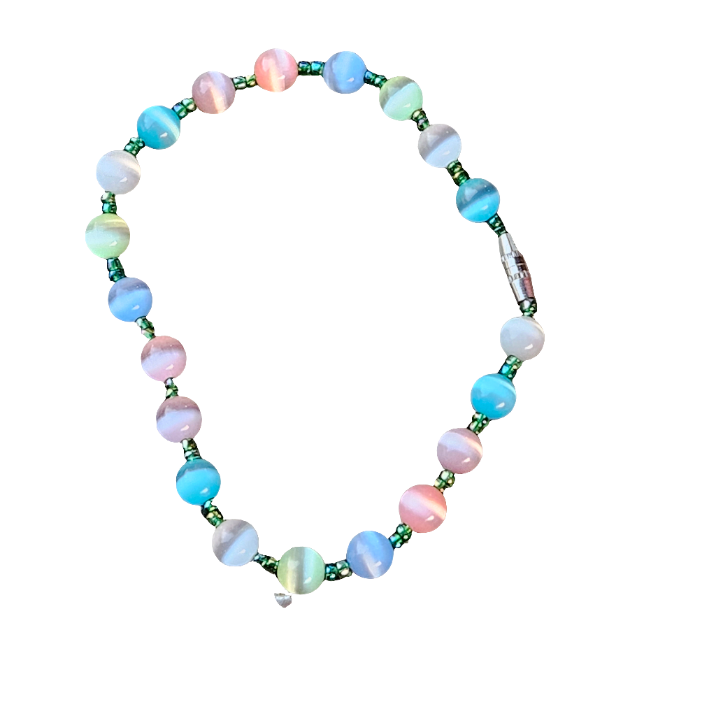 Vintage Italian Optic Glass Bead Bracelet Cute Pastel Colours 50s 60s