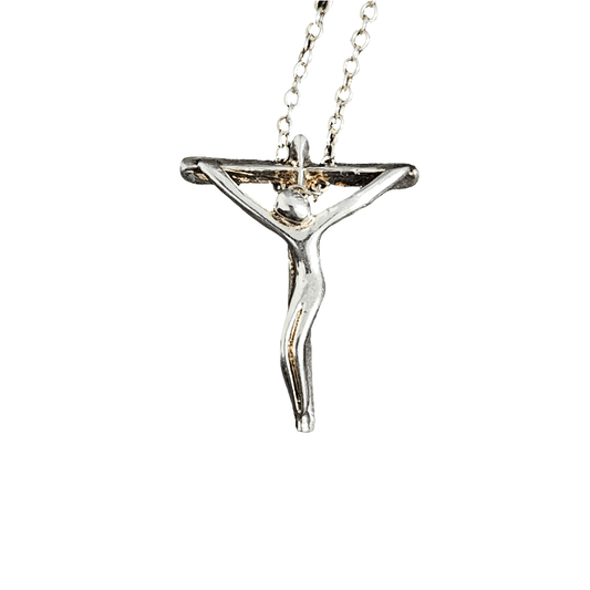 Sterling Silver Crucifix Cross Necklace Stylized Pendant 925 Religious Jewellery