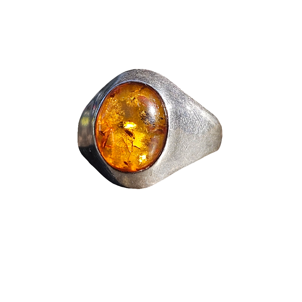 Hand Crafted Amber Ring Antique Sterling Silver Jewellery UK Size P