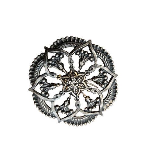Silver Openwork Brooch Trombone Clasp Vintage Geometric Flower Pin