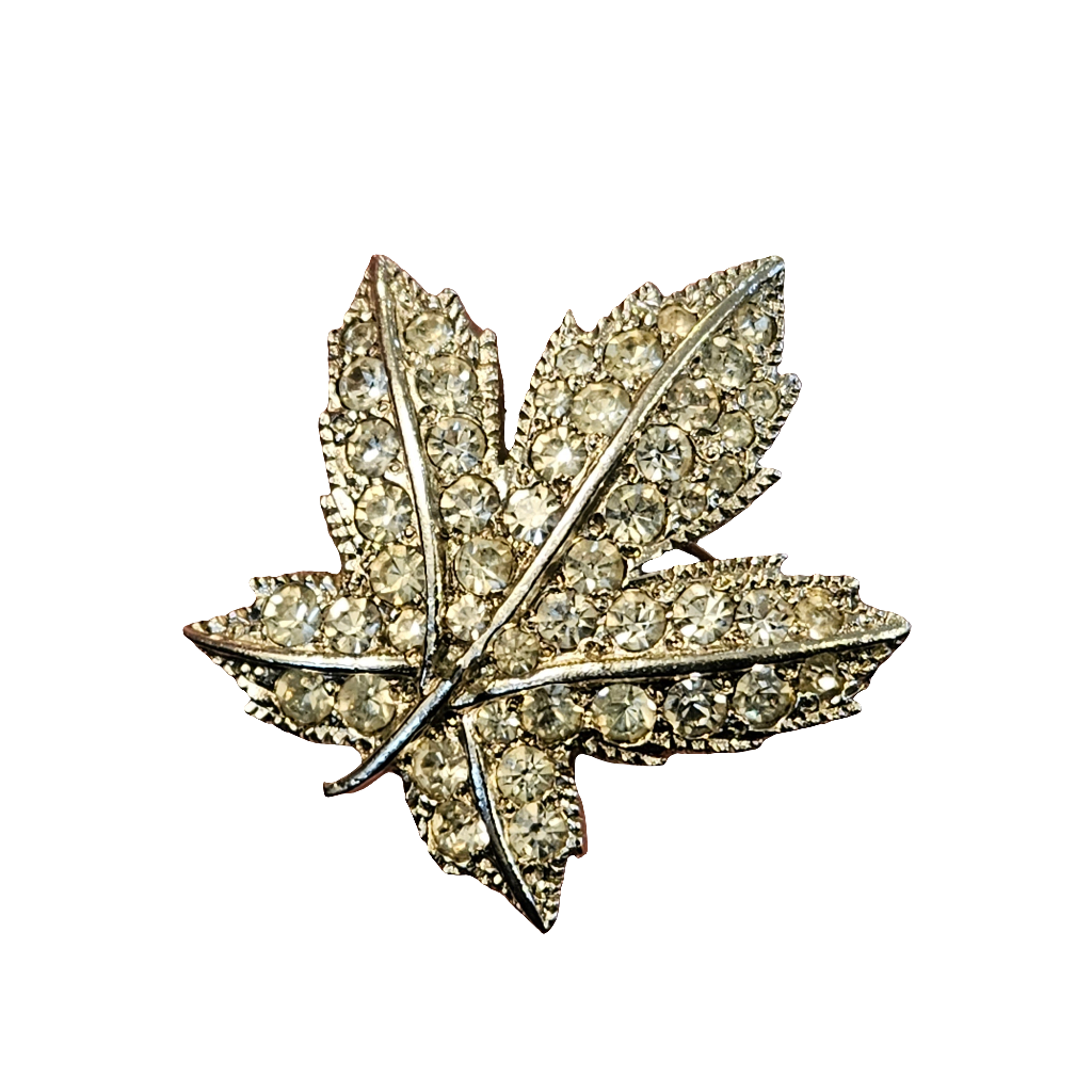 Crystal Leaf Keyes Brooch Diamante Pin Vintage Jewellery Jewelry