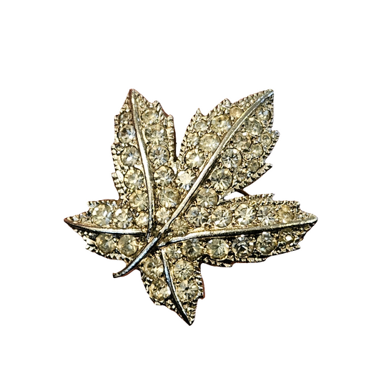 Crystal Leaf Keyes Brooch Diamante Pin Vintage Jewellery Jewelry