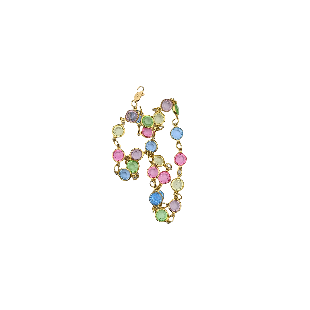 Bezel Set Crystal Gold Tone Necklace Pastel Pretty Multicolour Jewellery Chain