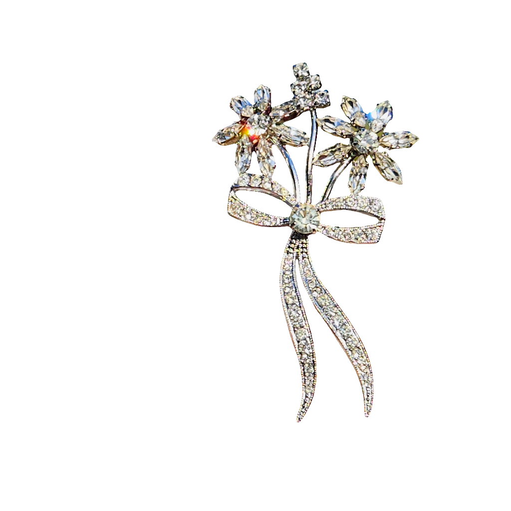 Diamante Brooch Flower Bouquet Pin Rhinestone Vintage Jewellery Sparkly