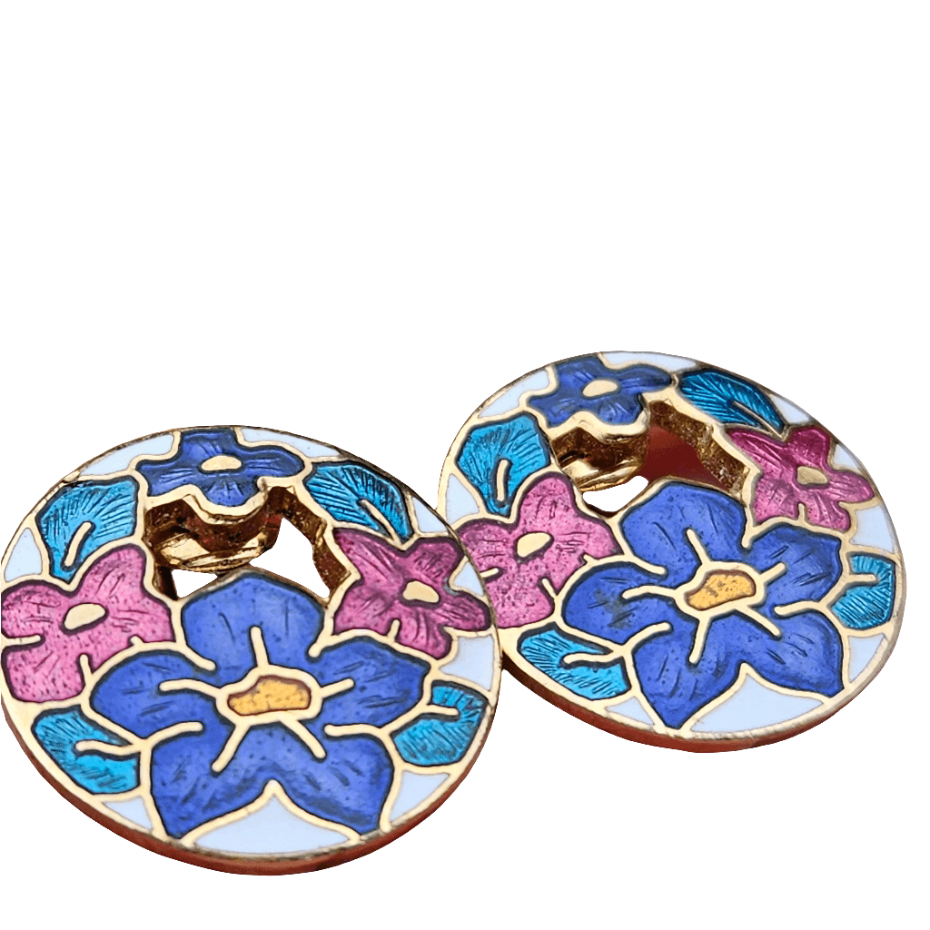 Enamel Clip On Earrings Flowers Cloisonne 80s Fish And Crown Brand NEW