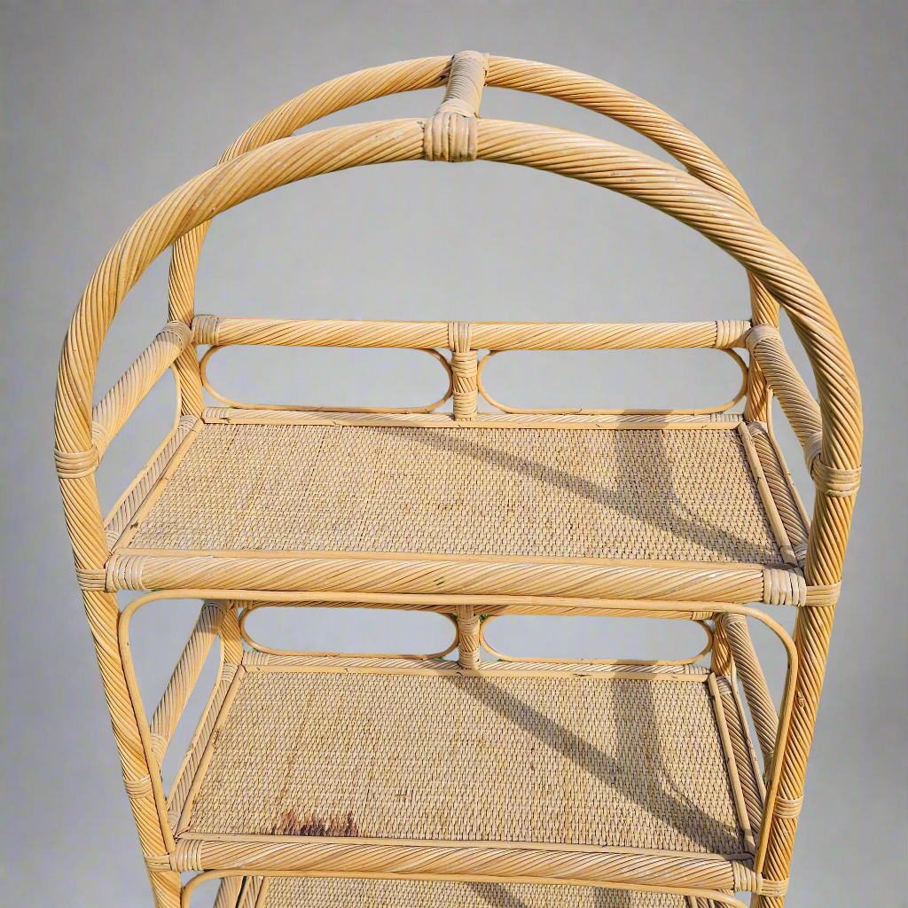 Vintage Cane Bamboo Shelf Unit Wicker Bentwood Furniture Bookcase Storage