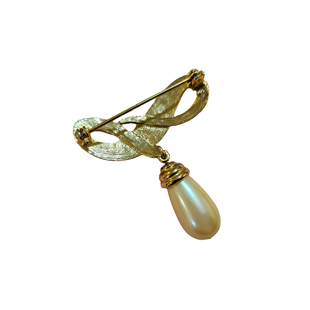 Pearl Drop Brooch Vintage Gold Crystal Pin Jewellery Accessories