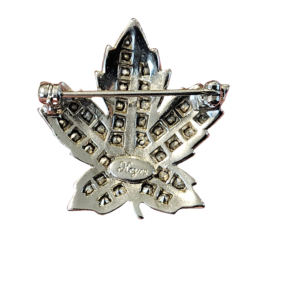 Crystal Leaf Keyes Brooch Diamante Pin Vintage Jewellery Jewelry