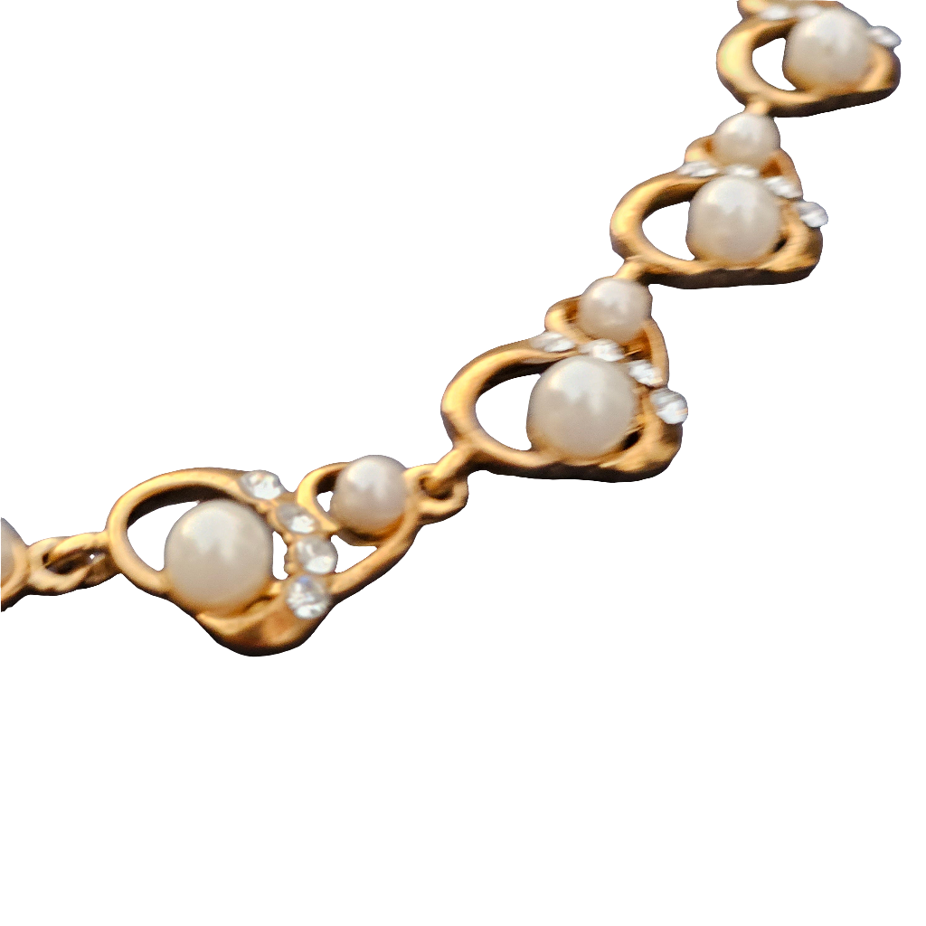 Beautiful Vintage Pearl Diamante Necklace Gold Statement Jewellery 80s