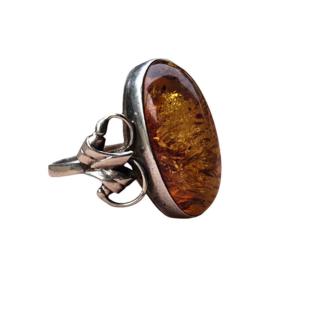 Arts And Crafts Amber Ring Sterling Silver Antique Jewellery