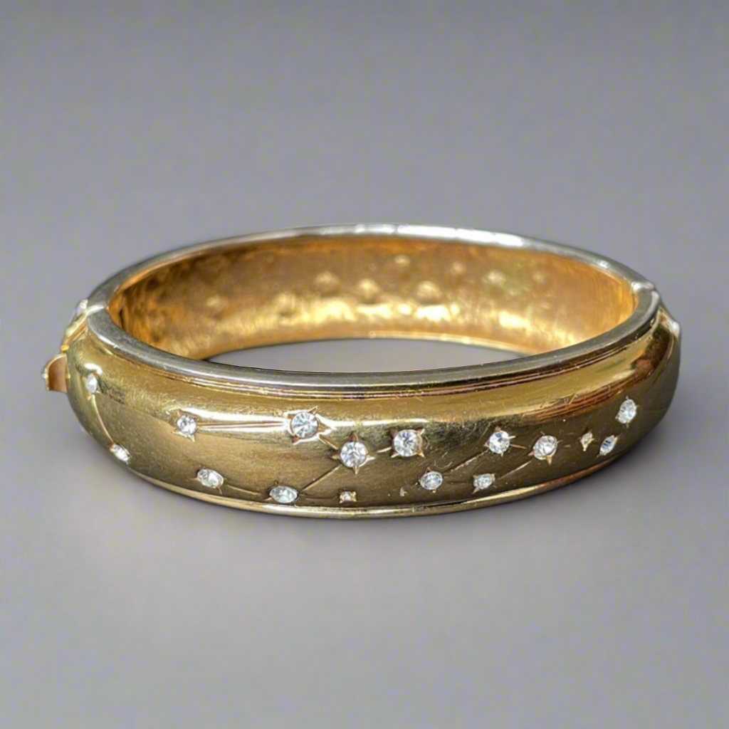 Starry Golden Bangle Vintage Designer Clamper Crystal Constellation