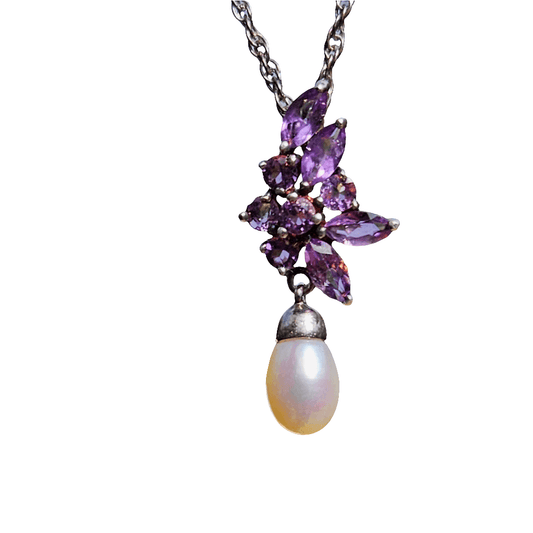 Beautiful Antique Necklace Amethyst And Pearl Sterling Silver