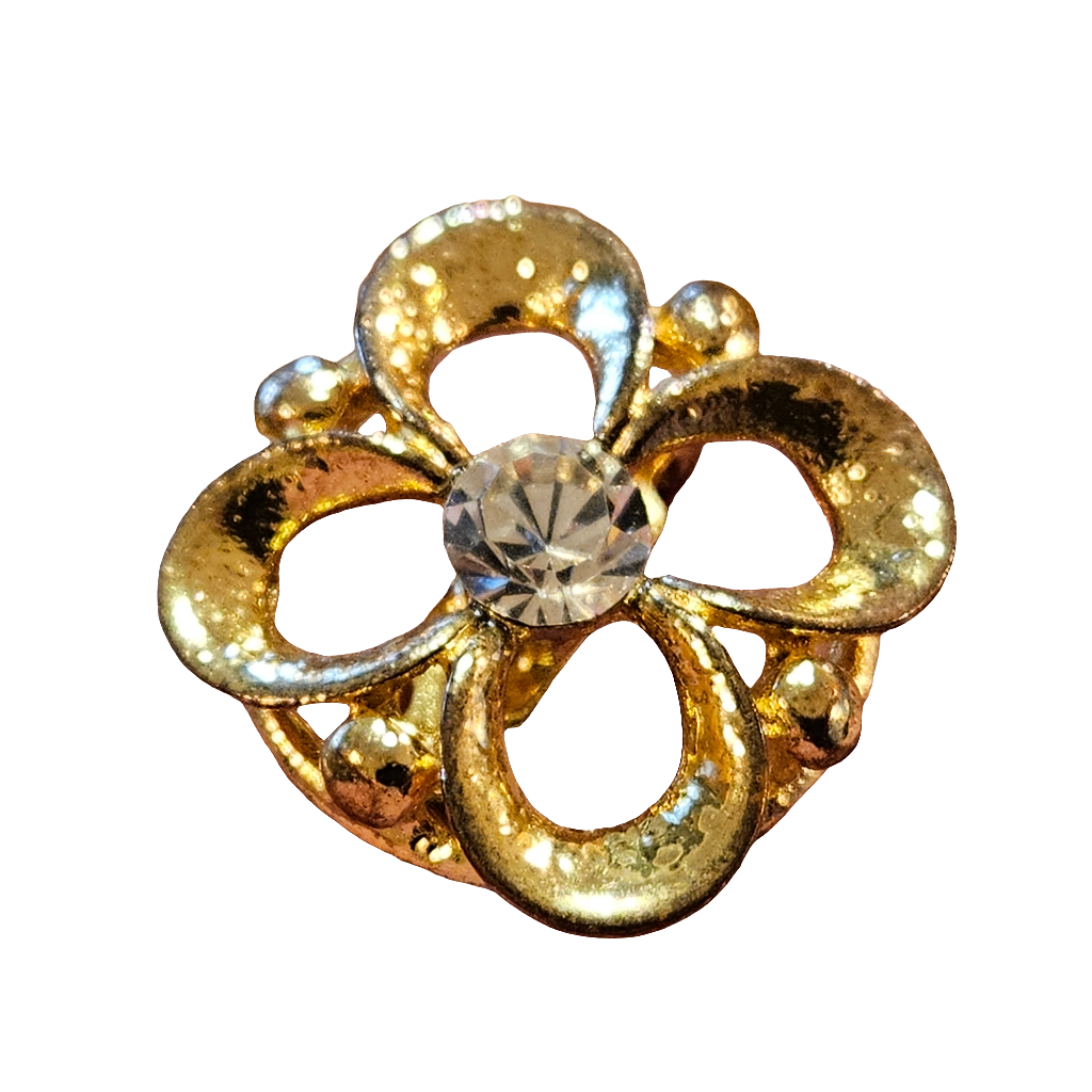 Beautiful Quatrefoil Crystal Brooch Pin Gold Vintage Jewellery