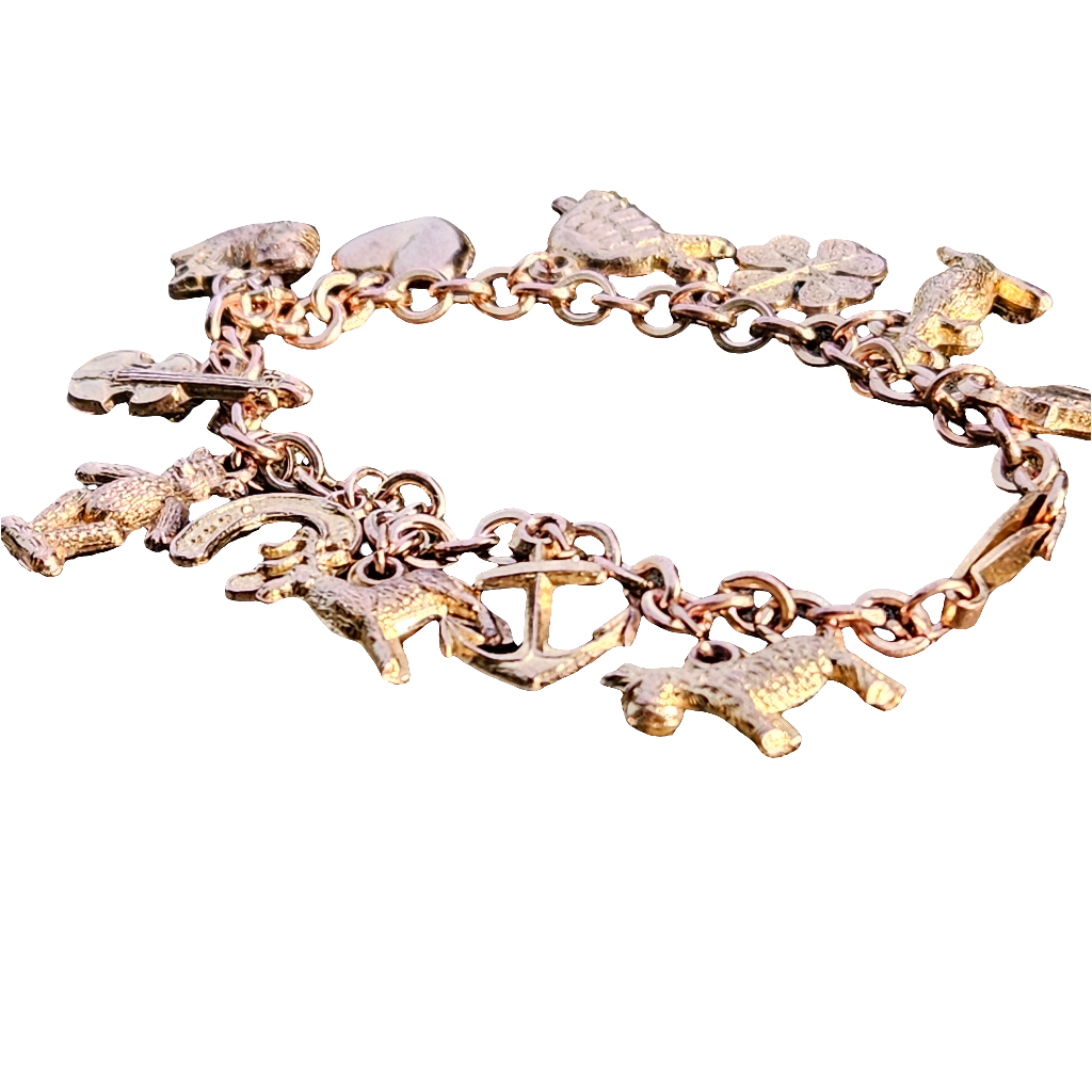 Cute Antique Copper Charm Bracelet 19cm Vintage Jewellery