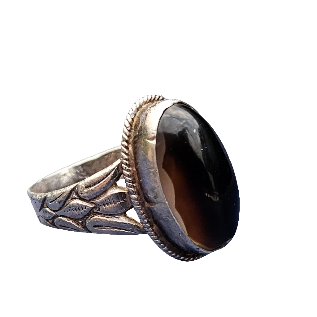 Mens Antique Brown Agate Ring Large Size 25 Handmade Yemen