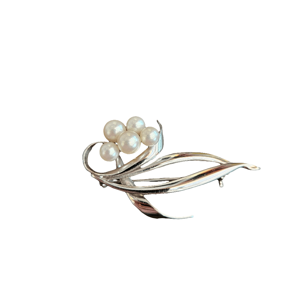 Mikimoto Pearl Brooch 925 Sterling Silver Pin Japan NHK Cluster Stylish Pin