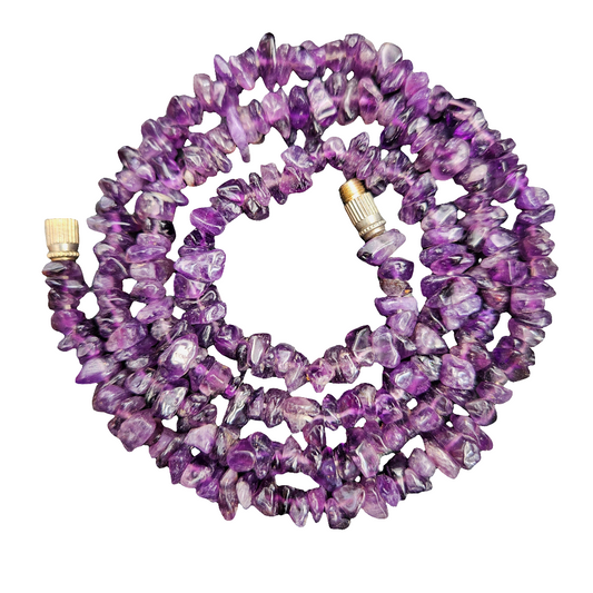 Long Amethyst Necklace Gemstone Chip Bead Vintage Jewellery Jewelry