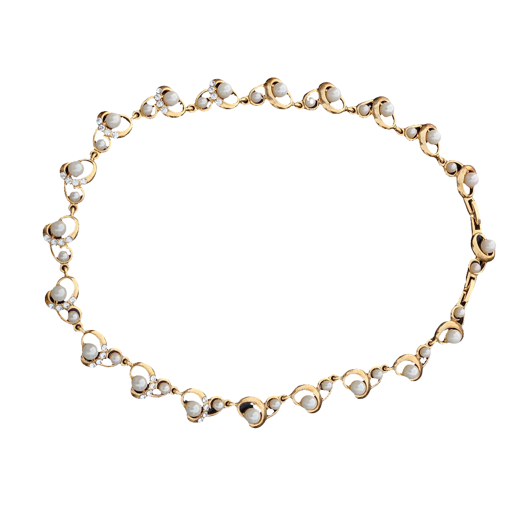 Beautiful Vintage Pearl Diamante Necklace Gold Statement Jewellery 80s