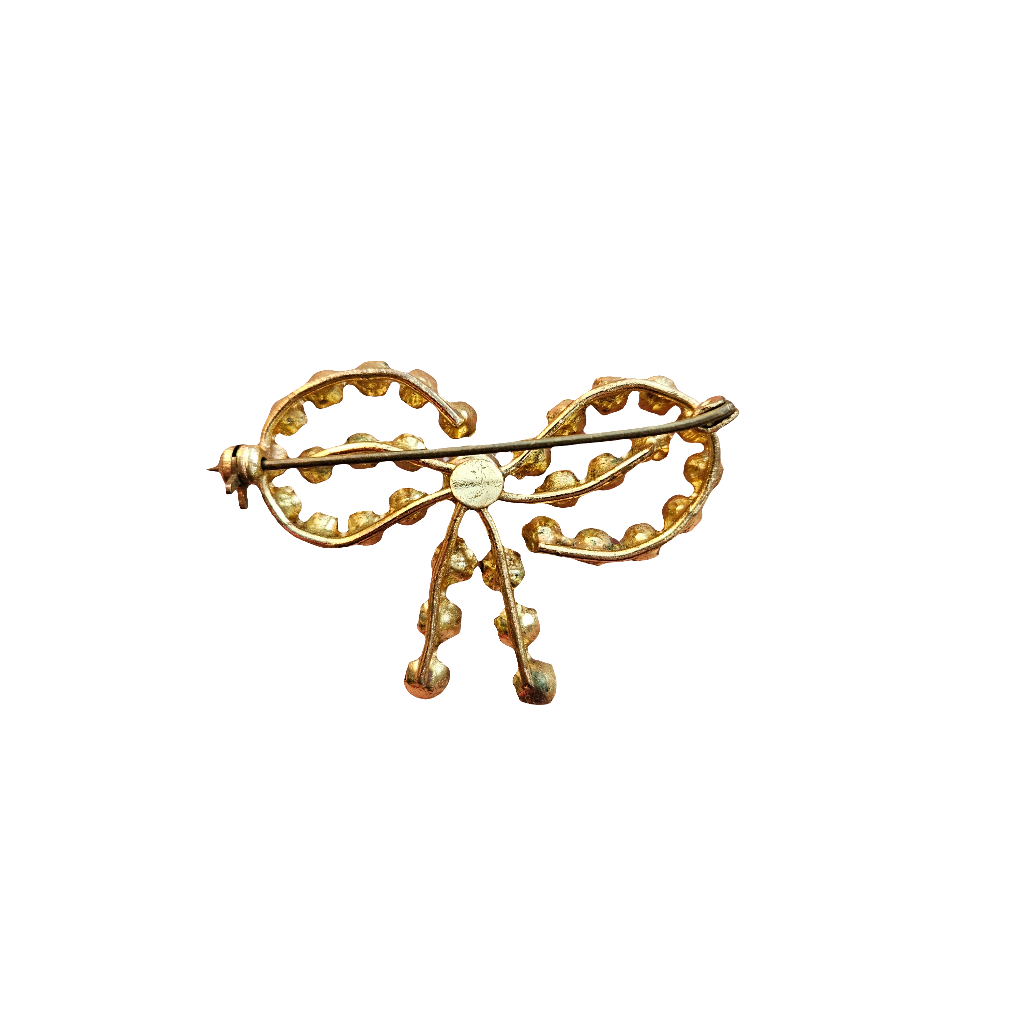 Diamante Bow Brooch Pin Gold Tone Vintage Crystal Jewellery