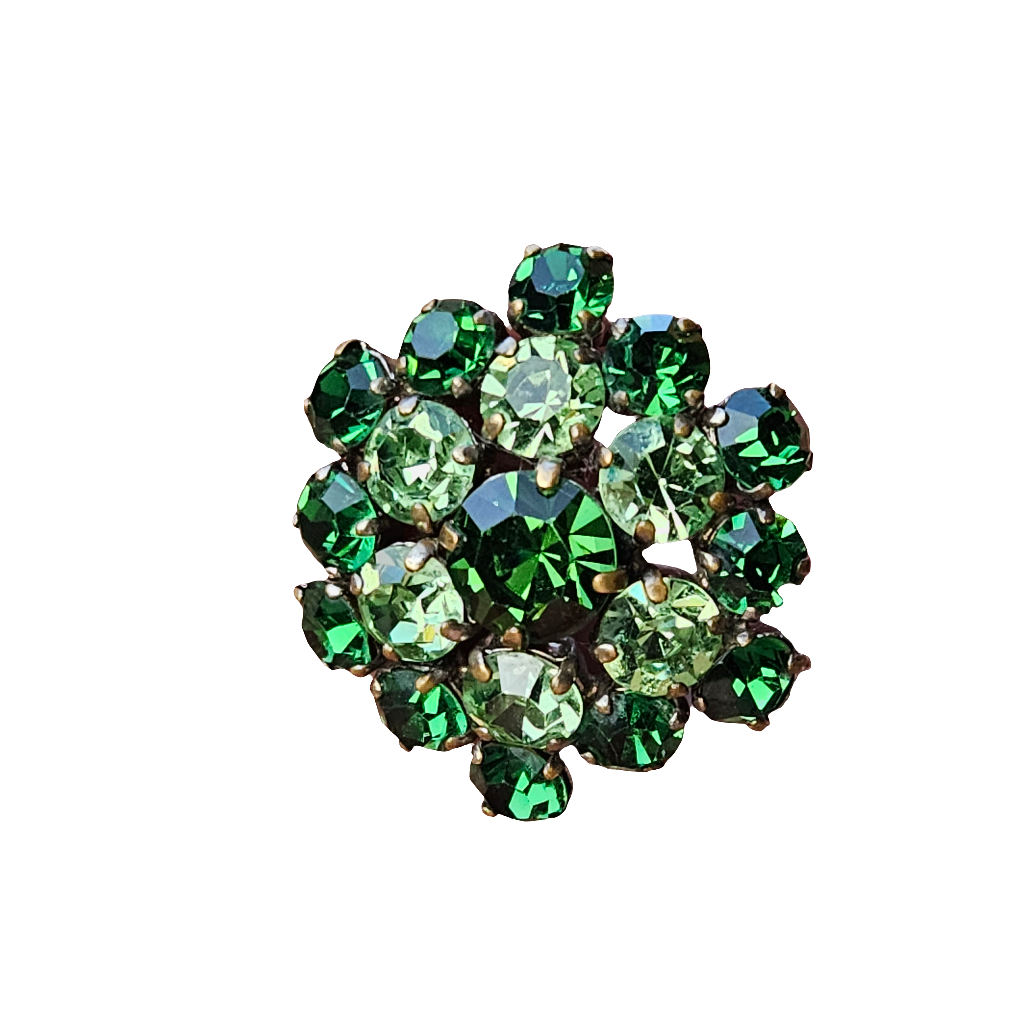 Green Rhinestone Brooch Pretty Glam Jewellery Antique 30s 40s