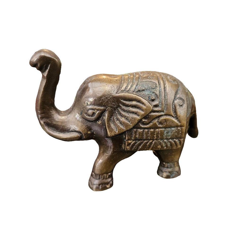 Old Brass Elephant Ornament Heavy Solid Figurine Vintage Ethnic Decor