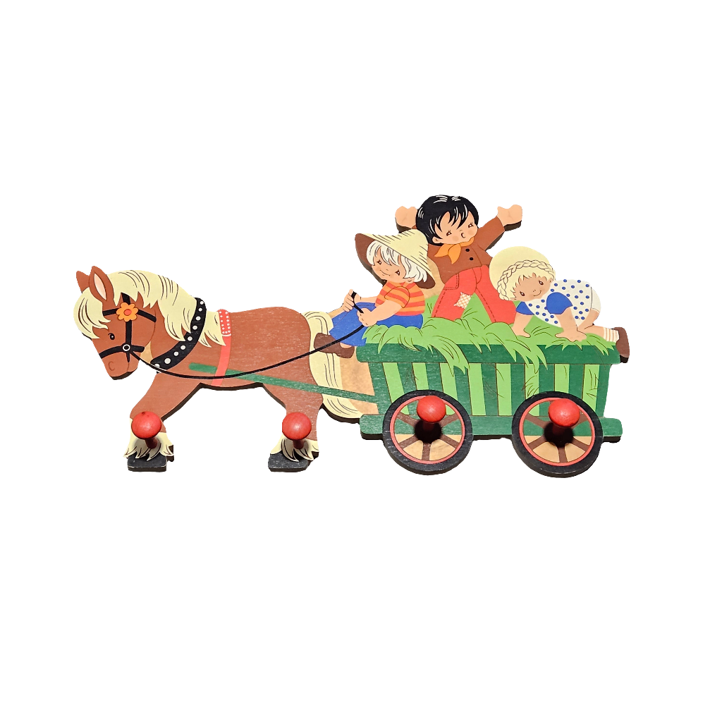 Cute Kids Coat Rack Wall Hanging Hooks Horse And Carriage Wooden