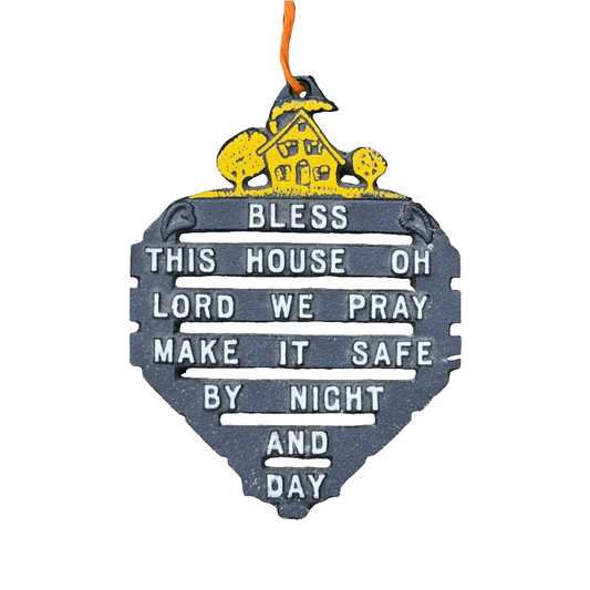 Bless This House Trivet Cast Iron Wall Hanging Quote Decor Kitsch Vintage Kitchen