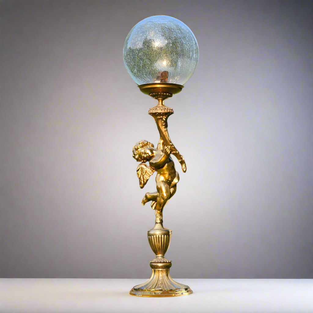 Art Nouveau Bronze Cherub Lamp Vintage Lighting Large Statement