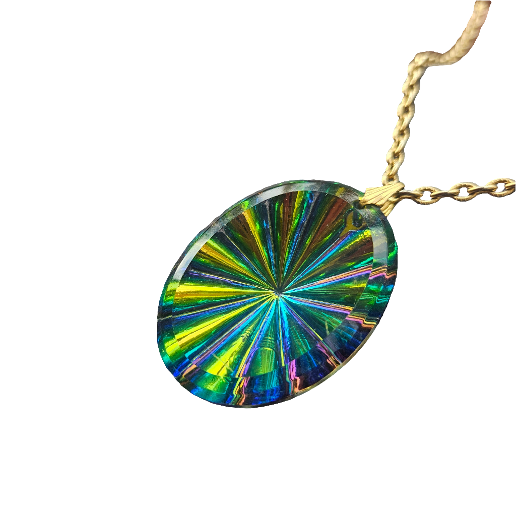 Vintage Prism Necklace Multicolour Rainbow Glass Pendant 70s Jewellery