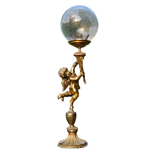 Art Nouveau Bronze Cherub Lamp Vintage Lighting Large Statement