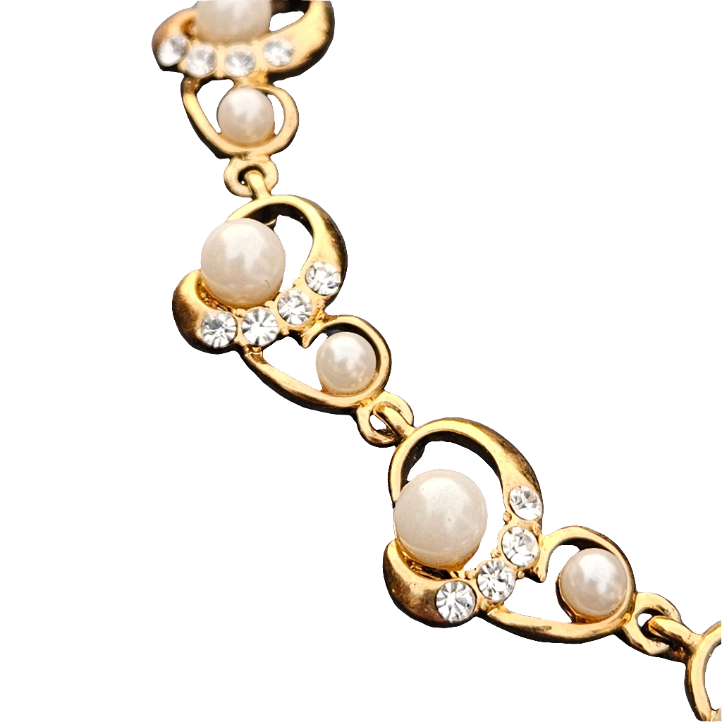 Beautiful Vintage Pearl Diamante Necklace Gold Statement Jewellery 80s