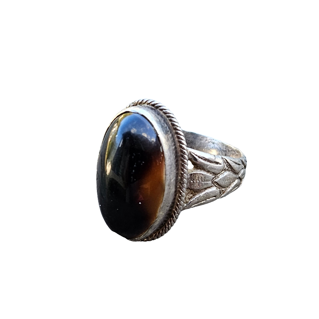 Mens Antique Brown Agate Ring Large Size 25 Handmade Yemen