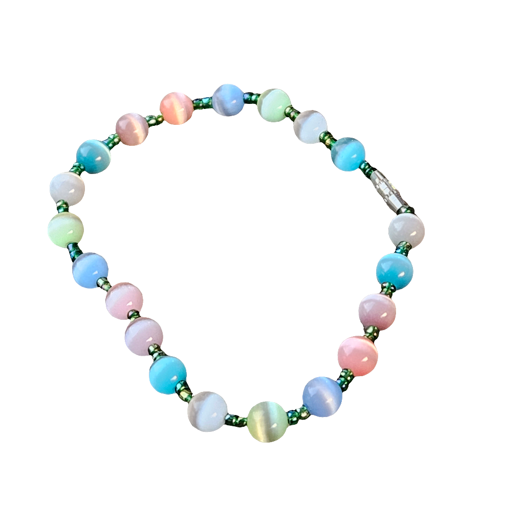 Vintage Italian Optic Glass Bead Bracelet Cute Pastel Colours 50s 60s