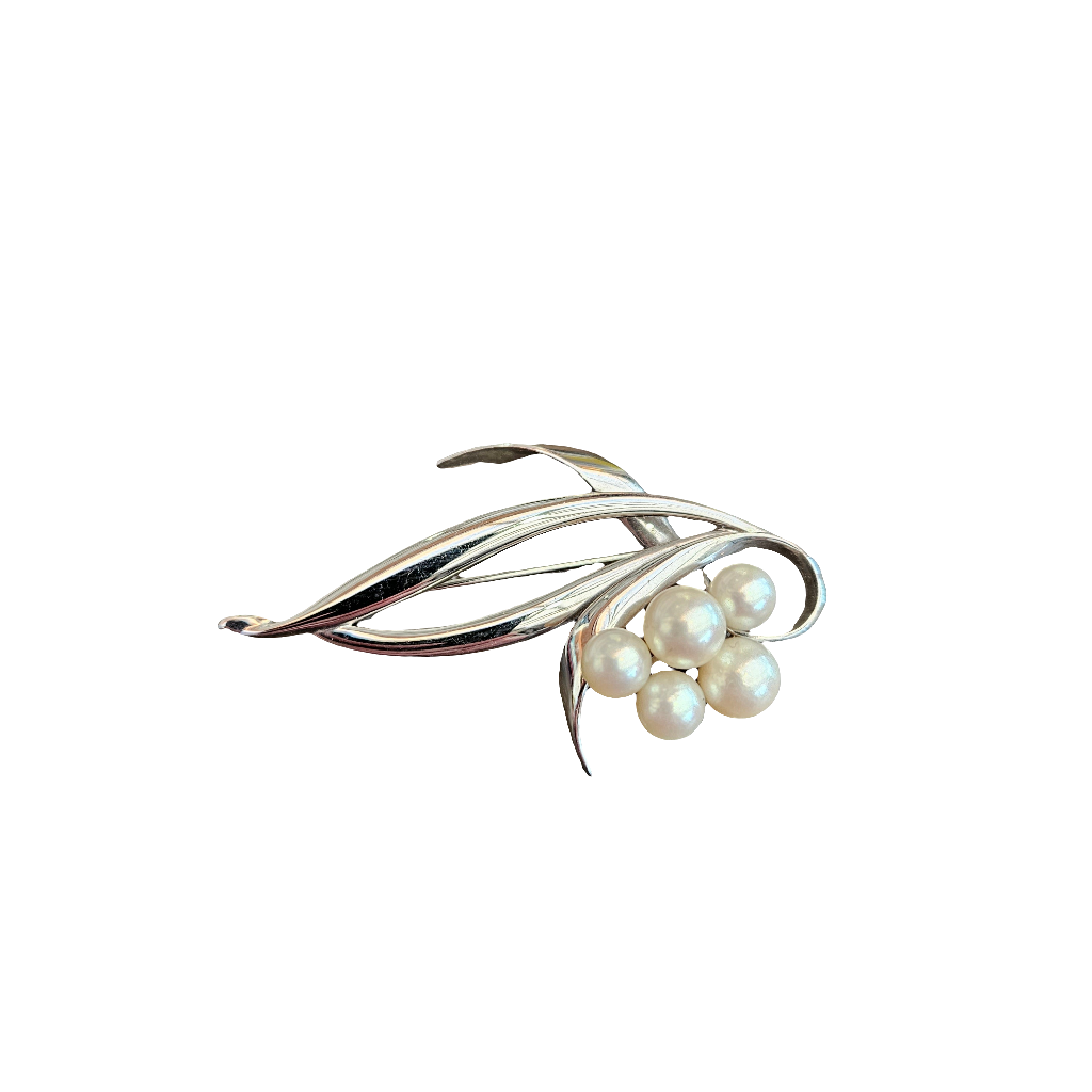 Mikimoto Pearl Brooch 925 Sterling Silver Pin Japan NHK Cluster Stylish Pin