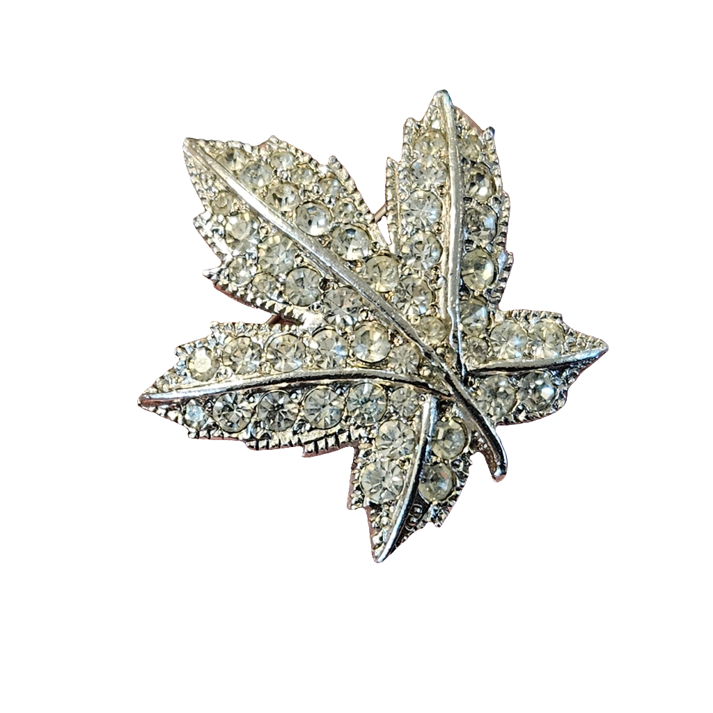 Crystal Leaf Keyes Brooch Diamante Pin Vintage Jewellery Jewelry