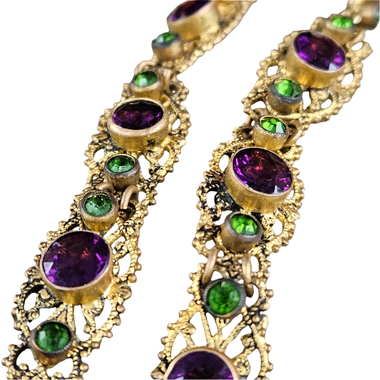 Antique Bracelet Amethyst Emerald Glass Jewellery Jewelry