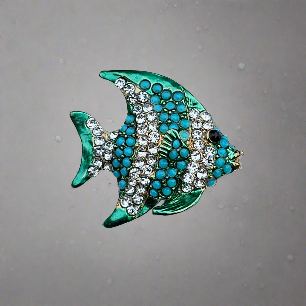 Angel Fish Brooch Gold Vintage Jewellery Crystal Diamante