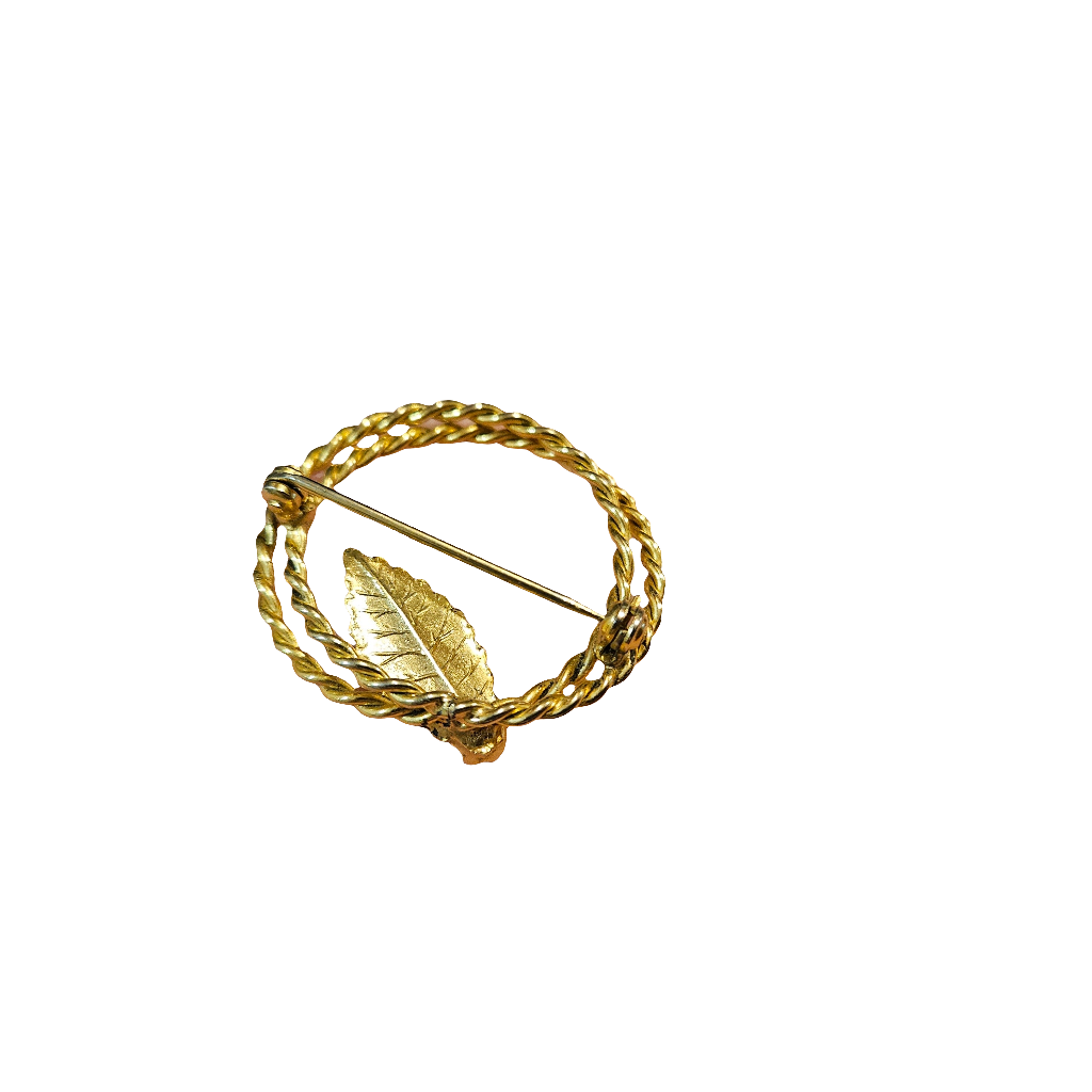 Pearl Gold Leaf Brooch Stylish Pin Wreath Vintage Minimalist Jewellery Jewelry