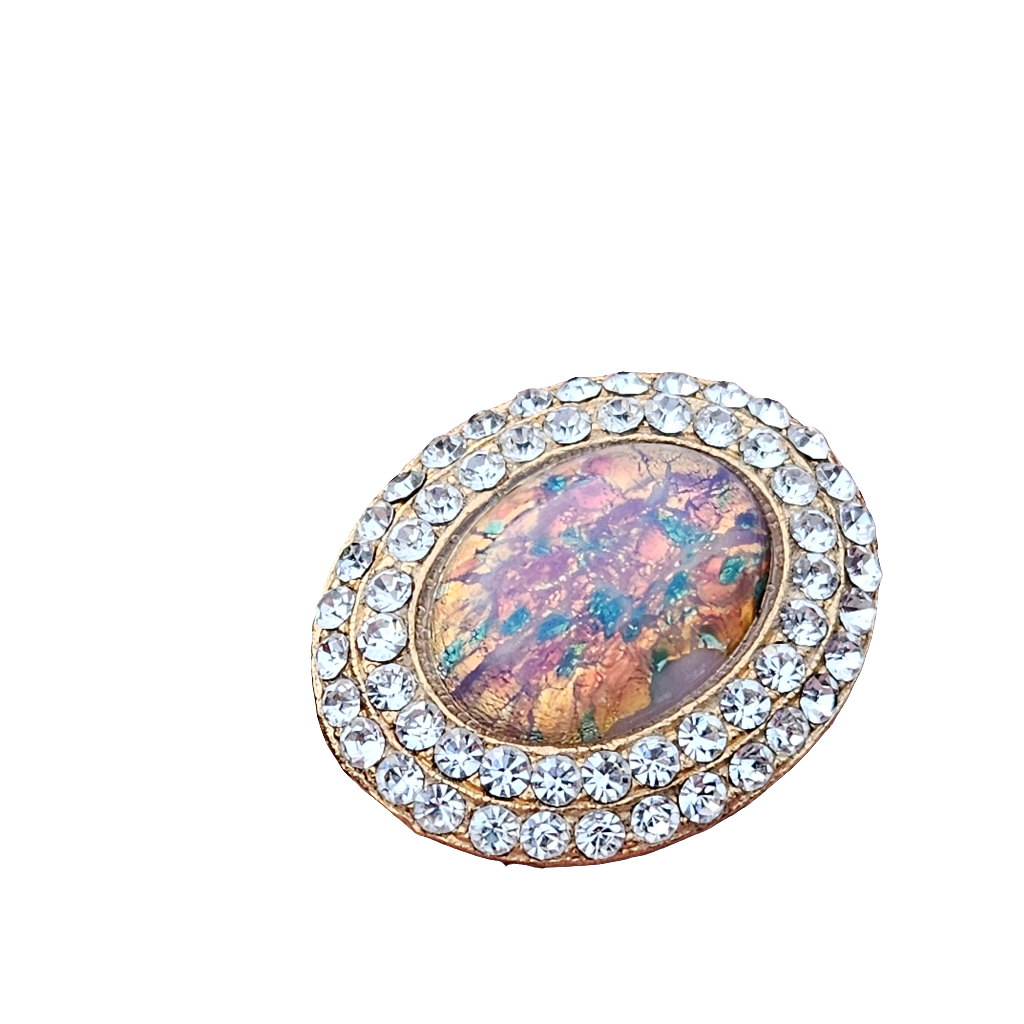 Faux Opal And Rhinestone Brooch Vintage Glam Sparkly Diamante Glam Jewellery