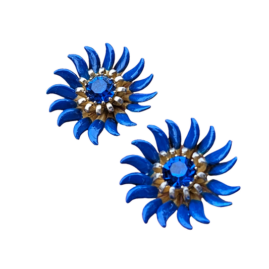 Jewelcraft Flower Earrings Clip Screw On Blue Gold Vintage