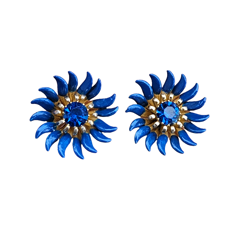 Jewelcraft Flower Earrings Clip Screw On Blue Gold Vintage